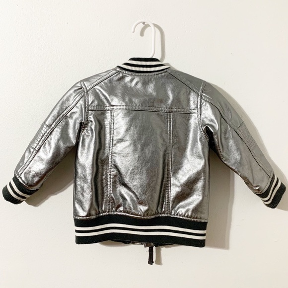 Genuine Kids by Osh Kosh B’Gosh Silver Front Zip Insulated Letterman Like Jacket - Picture 4 of 10